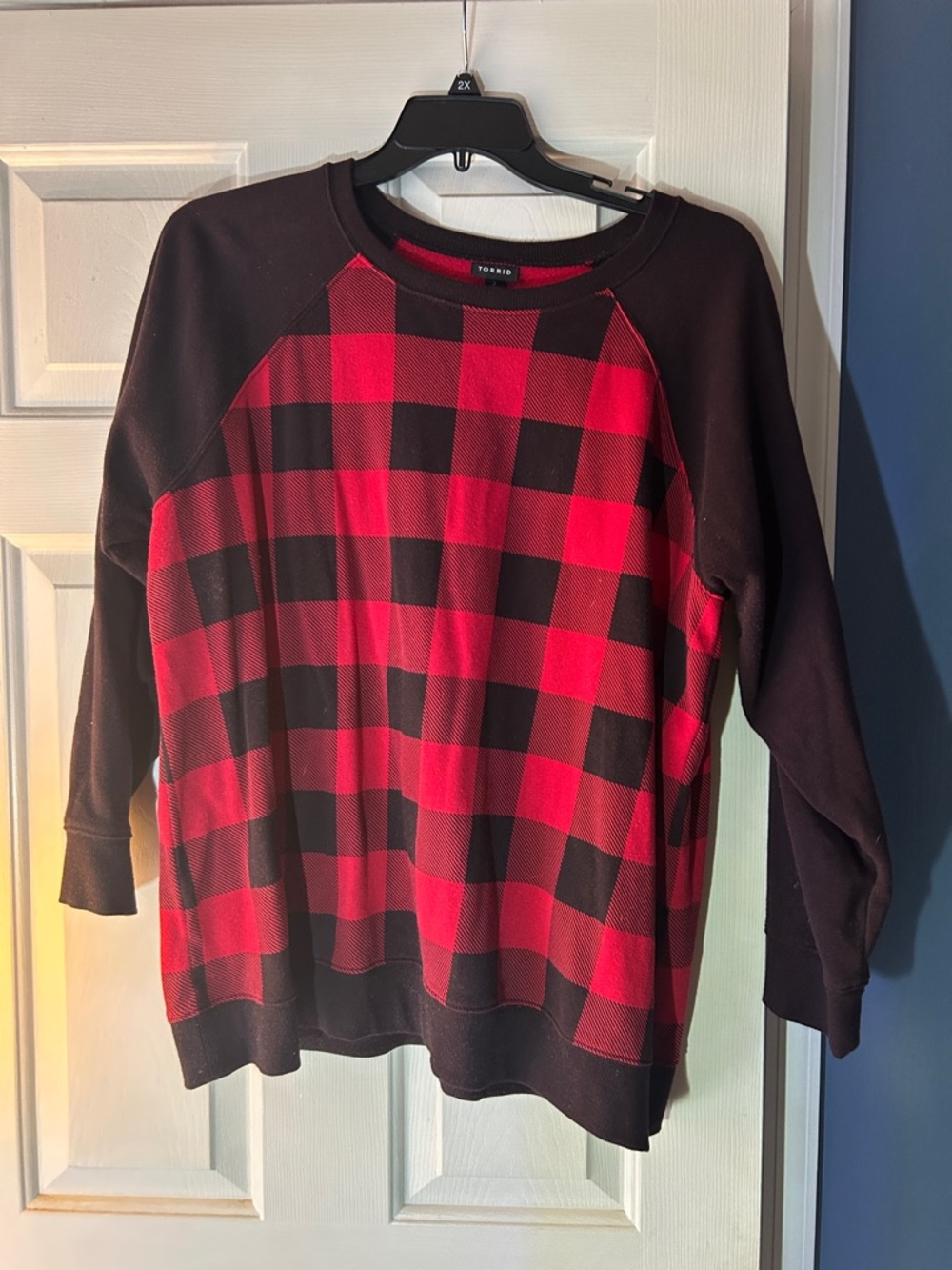 torrid Red and Black Buffalo Plaid Crewneck Sweater